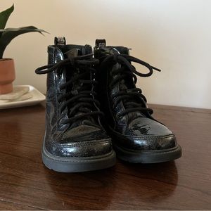 Sparkly black Ugg lace up boots with zipper